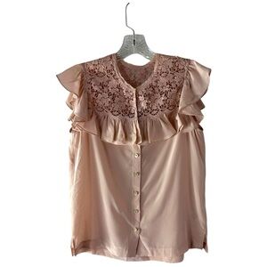 Rebecca Taylor Pink 100% Silk Lace Ruffle Blouse Size 2